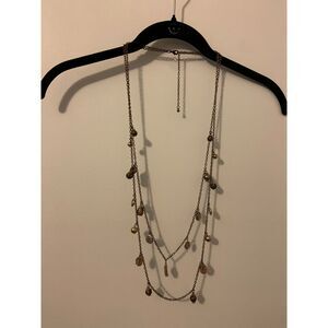 Double Chain Necklace Bronze with Leopard Print and Brown Beads 19.5" Long